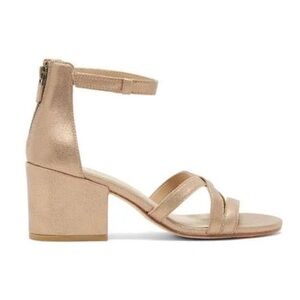 EILEEN FISHER Metallic Nubuck Leather Block Heel Ankle Strap Shoes 6